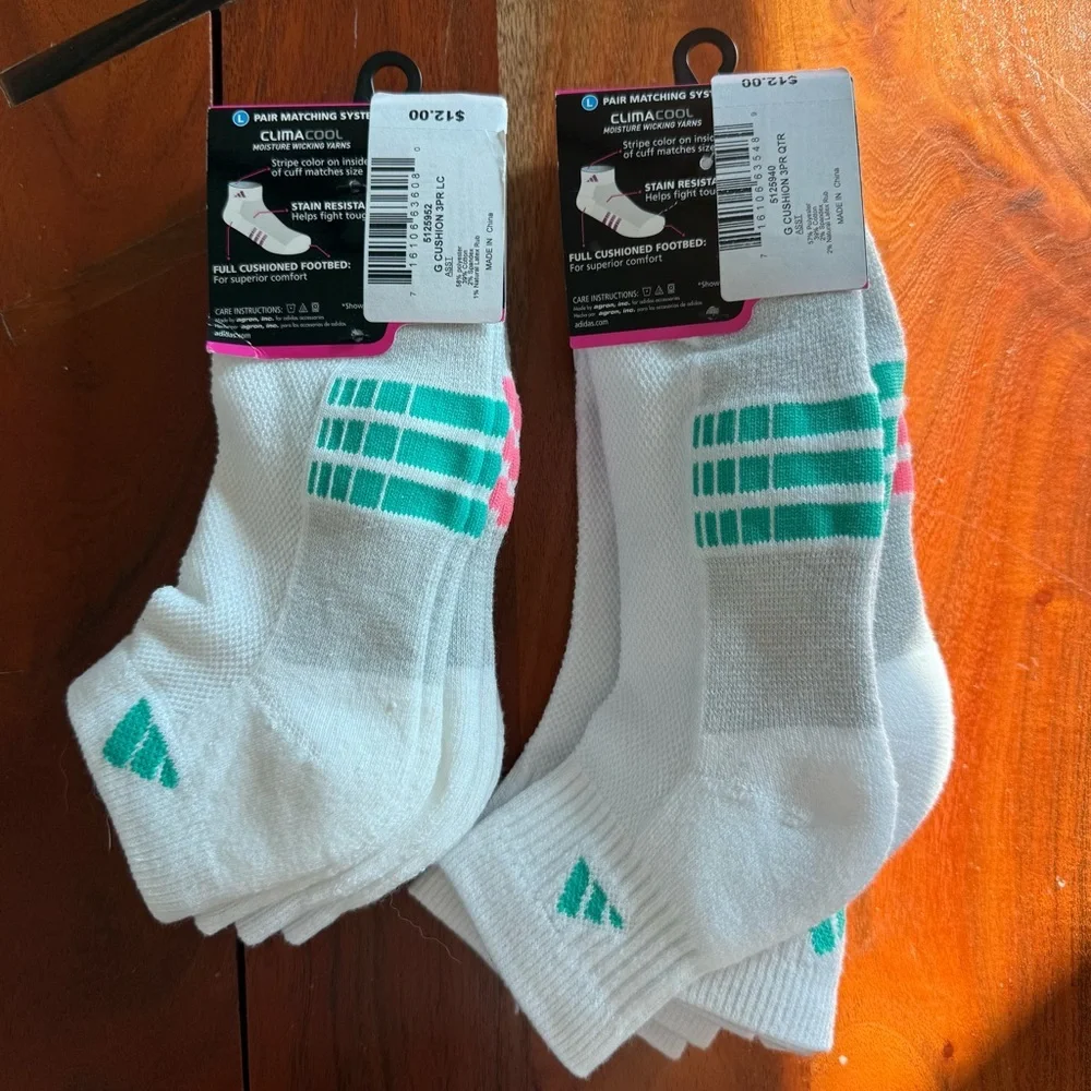 🦊 2 Packs Adidas ClimaCool White and Purple Athletic Kids Socks